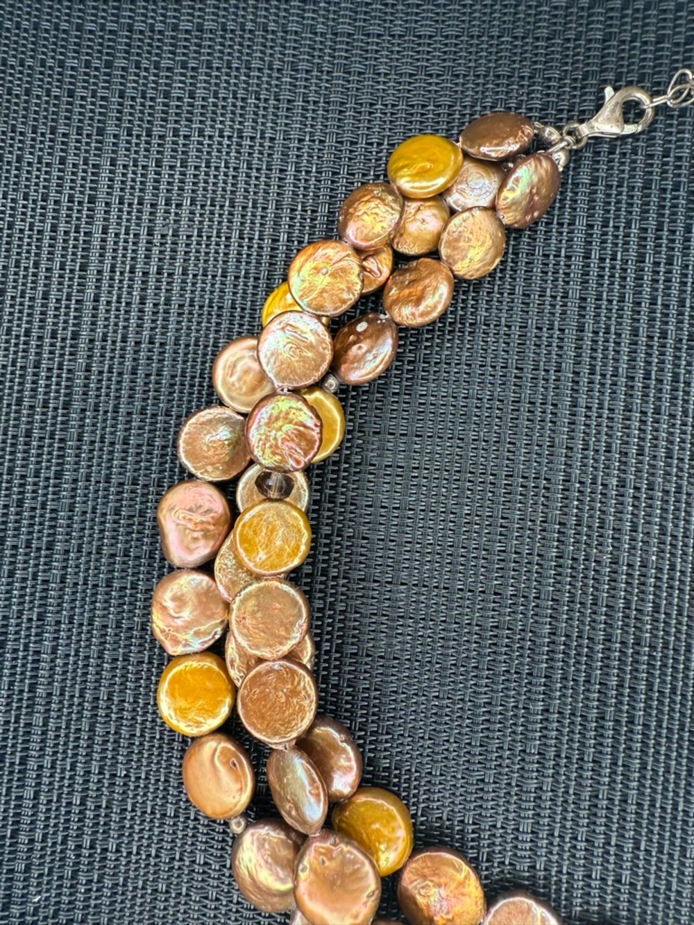 3-Strand Coin Pearl Necklace 925 Sterling Silver Clasp Gold Tone Freshwater Boho - Picture 5 of 16